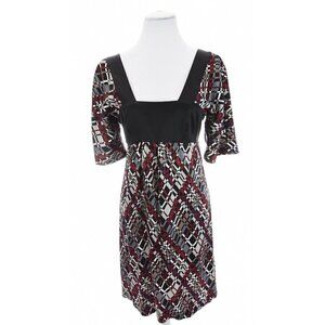 Trina Turk Sz 4 Silk Kimono Sleev Empire Waist Shift Dress Geometric Dress Black